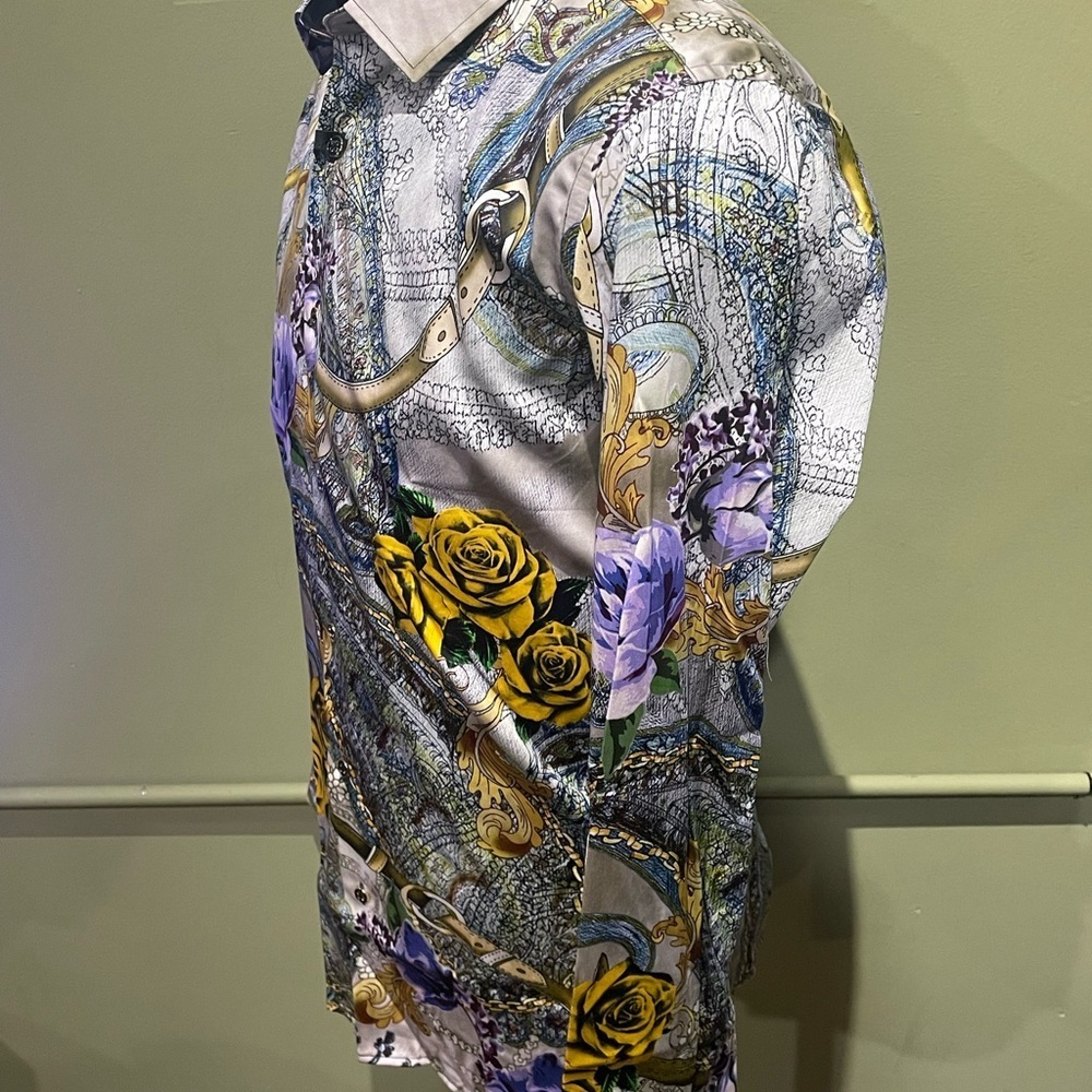 Barabas button front Men's Multicolor gold/lavender Patterned Shirt slim fit - Picture 3 of 4